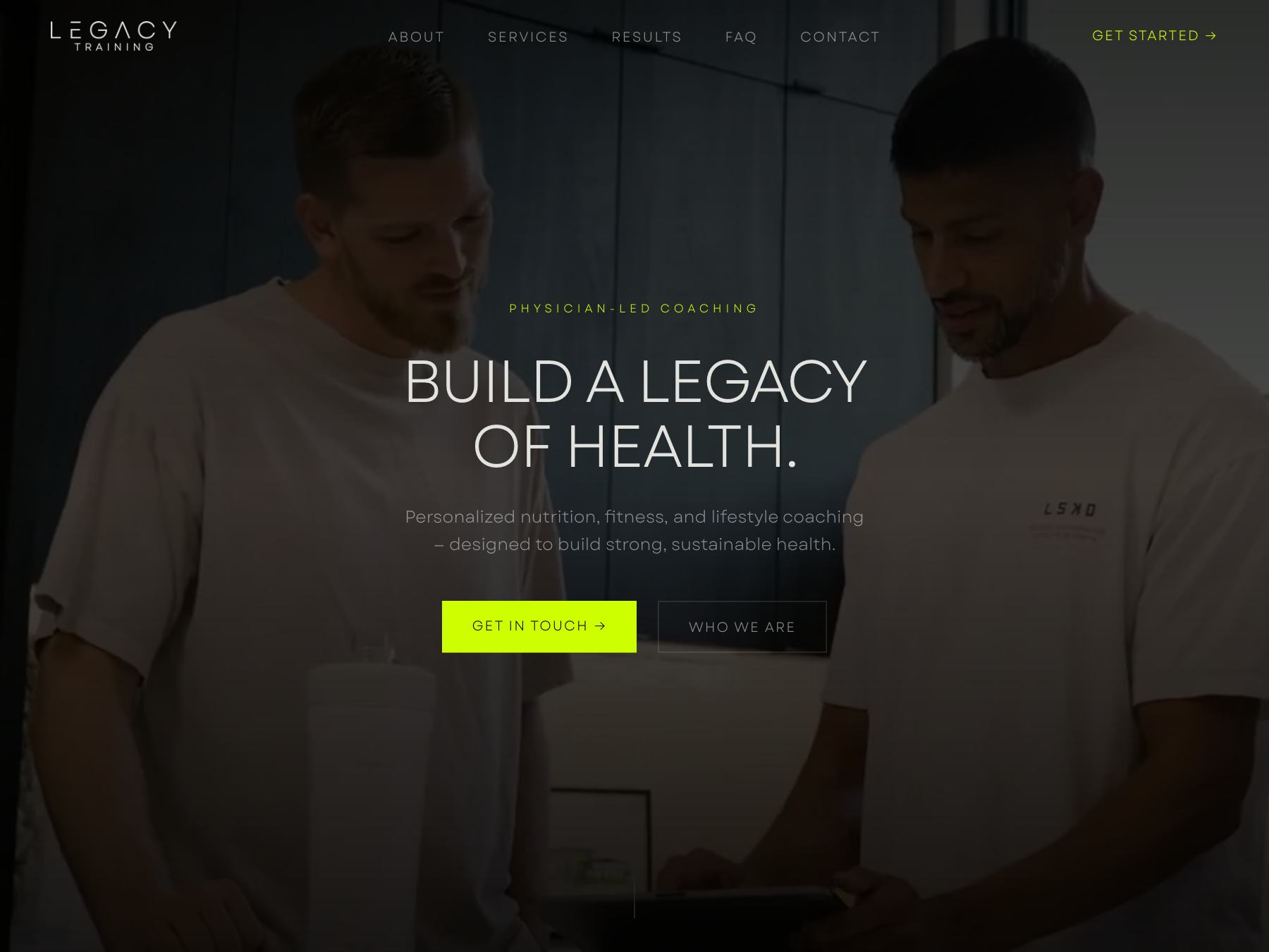 Legacy Training website, physician-led nutrition and fitness coaching
