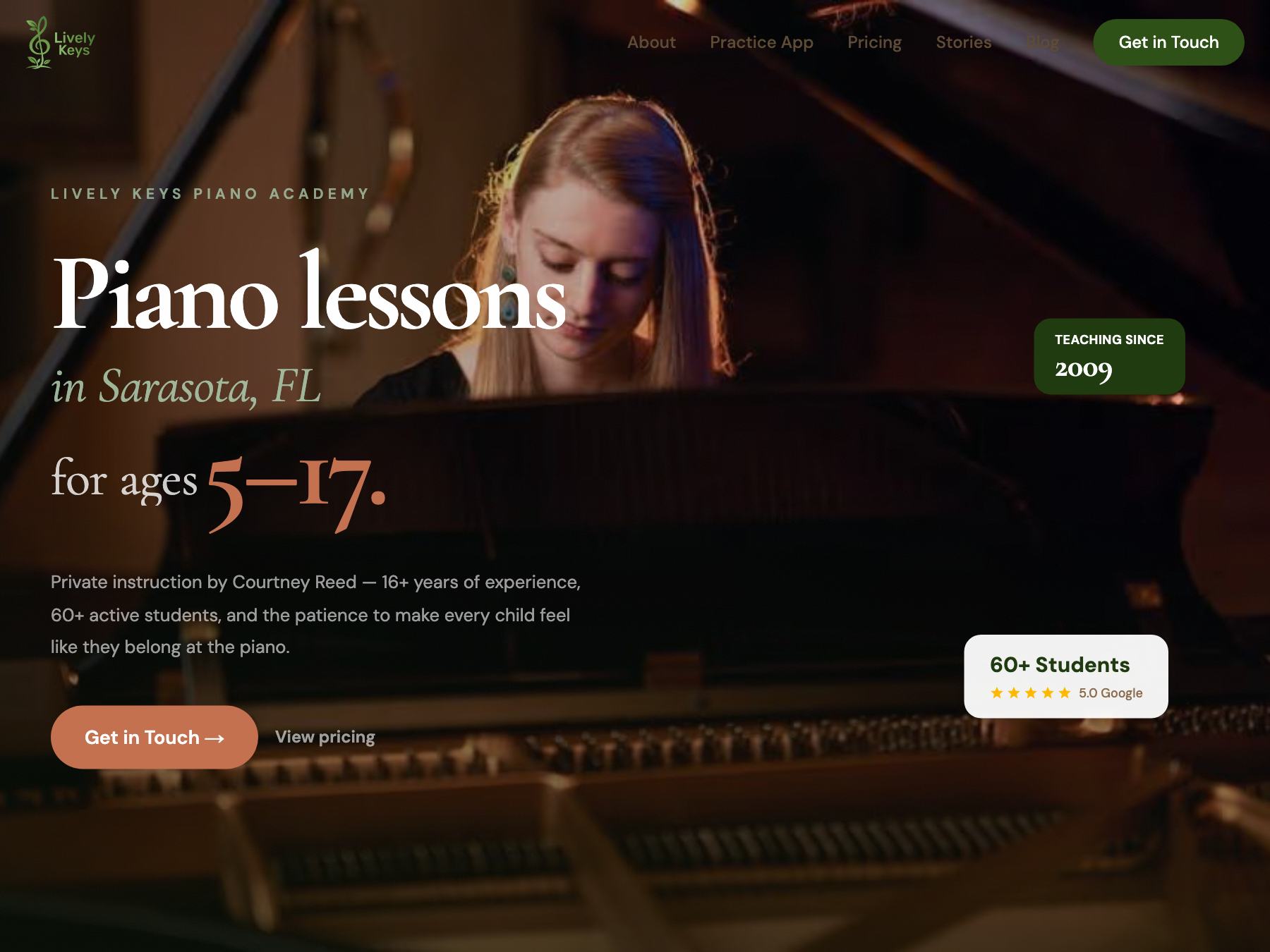 Lively Keys Academy website, piano lessons in Sarasota