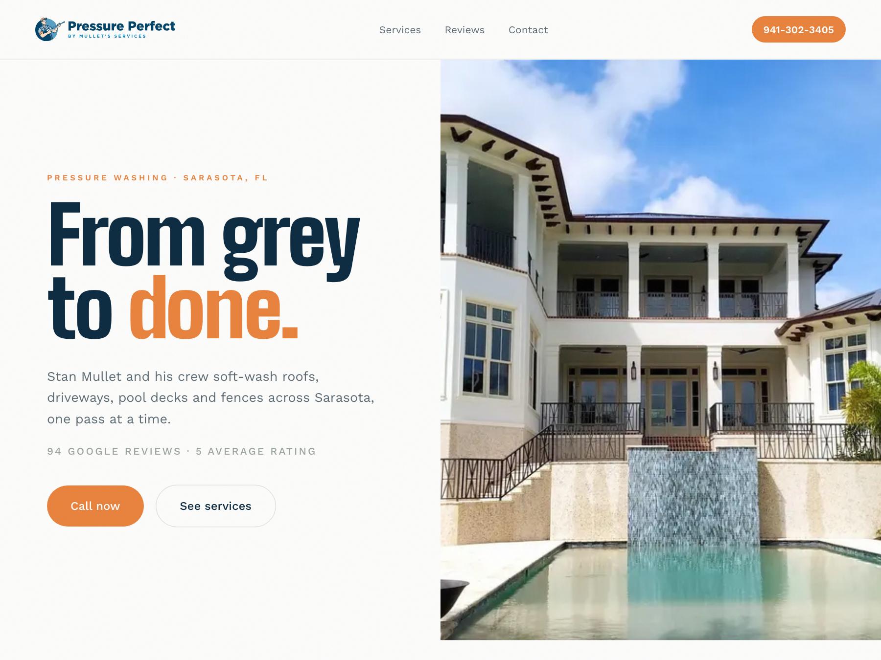 Concept homepage built for Pressure Perfect, Sarasota pressure washing