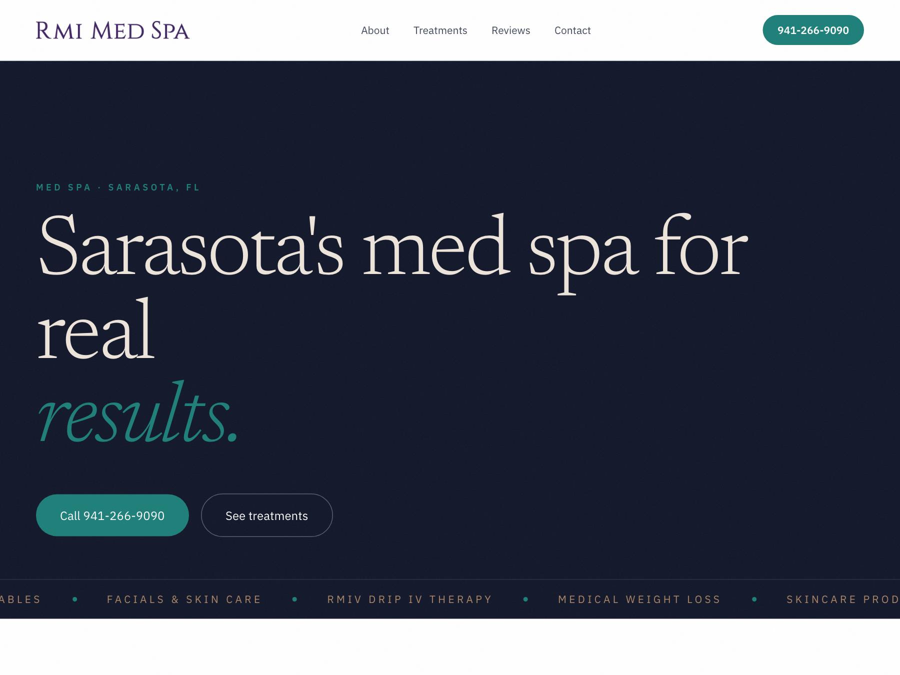 Concept homepage built for RMI Med Spa, Sarasota