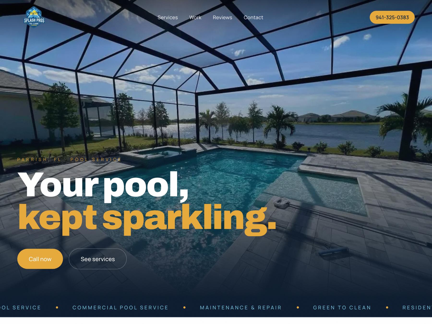 Concept homepage built for Splash Pros, Parrish pool service